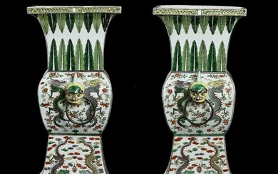 A PAIR OF LARGE PORCELAIN VASES WITH POLYCHROME