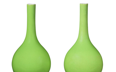 A PAIR OF LIME-GREEN-ENAMELLED BOTTLE VASES 18th century