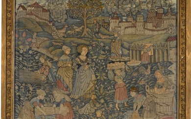 A PASTORAL EMBROIDERED PANEL, PROBABLY GERMAN, DATED 1549
