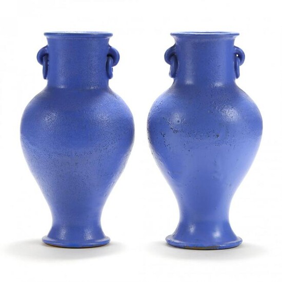 A Pair of Blue Glazed Floor Vases, Attributed Waymon