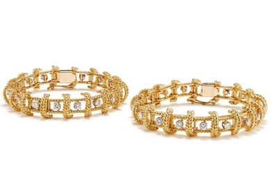 A Pair of Diamond and Gold Bracelets