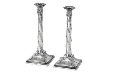 A Pair of George III Silver Candlesticks by John Winter and Co., Sheffield, 1773