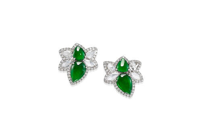 A Pair of Jadeite and Diamond Earrings