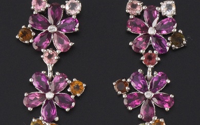 A Pair of Purple Tourmaline and Cintrine Earrings