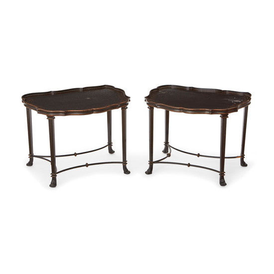 A Pair of Regency Style Black Painted Tole Side Tables