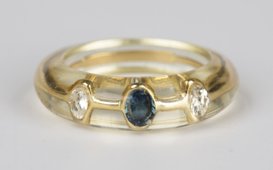 A Pascal Morabito gold, sapphire and diamond ring, encased in resin, ring size approx M1/2, with a c
