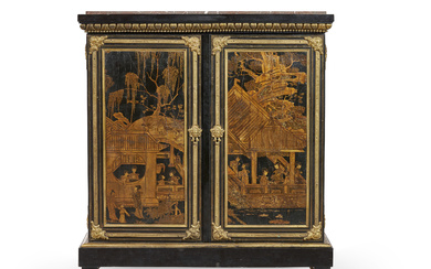 A RESTAURATION ORMOLU-MOUNTED EBONY AND CHINESE LACQUER MEUBLE D'APPUI SECOND...