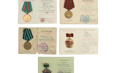5 SOVIET RUSSIAN MEDALS WITH ORIGINAL DOCUMENTS