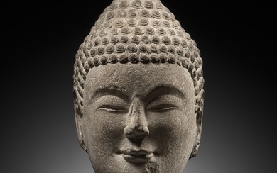 A SANDSTONE HEAD OF THE BUDDHA, NORTHERN QI DYNASTY