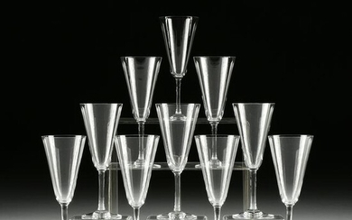 A SET OF TEN BACCARAT CRYSTAL CHAMPAGNE FLUTES, PATTERN
