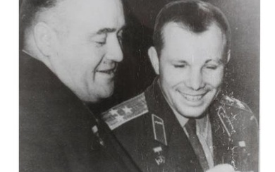 A SOVIET SIGNED PHOTOGRAPH OF KOROLEV AND GAGARIN