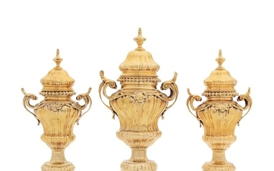 A Set of Three Early George III Silver-Gilt Condiment Vases, William Solomon, London, 1760
