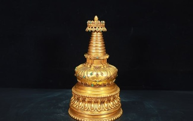 A Very Rare and Fine Gilt Bronze Stupa