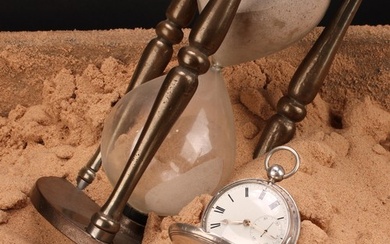 A Victorian silver hunter pocket watch, white enamel dial, R...