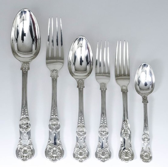 A William IV Silver Queens Pattern Part Table Service,...