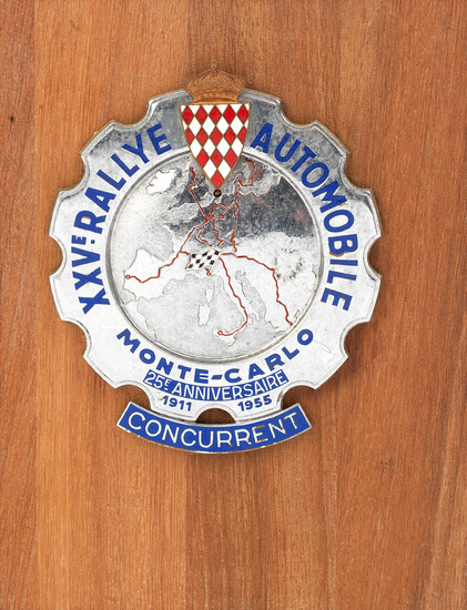 A XXV (25th) Monte-Carlo Rally plaque "Concurrent", 1955