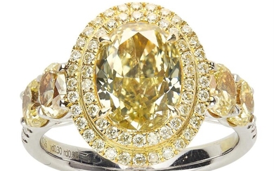 A YELLOW DIAMOND RING IN 18CT GOLD Accompanied by a GIA report numbered 1149576015, dated 19 February 2013, stating that the 2.08 ca...