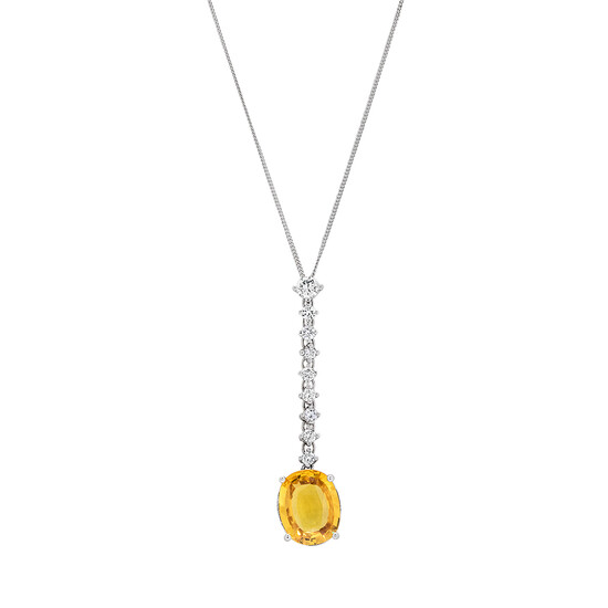 A Yellow Sapphire, Diamond and White Gold Necklace