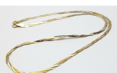 A Yellow and White Gold Intertwined Flat Necklace. Small kin...