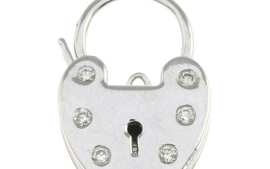 A brilliant-cut diamond heart-shape padlock clasp.