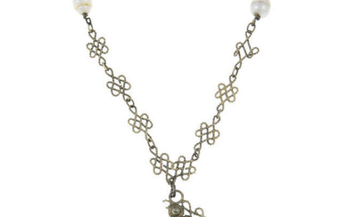A cultured pearl openwork necklace.