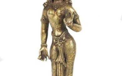 A gilt-bronze figure of standing Tara. Tibet. 17th-18th