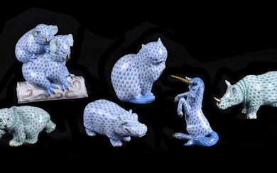 A group of modern Herend (Blue and green fishscale) animals