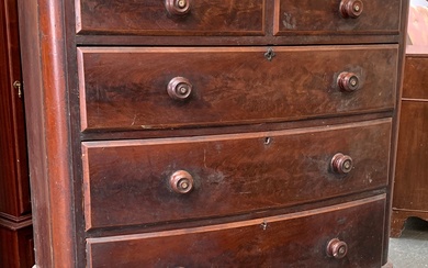 A large Victorian mahogany veneer bowfront chest of two shor...