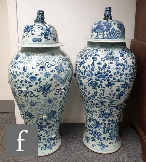 A large pair of 20th Century Chinese blue and white baluster...