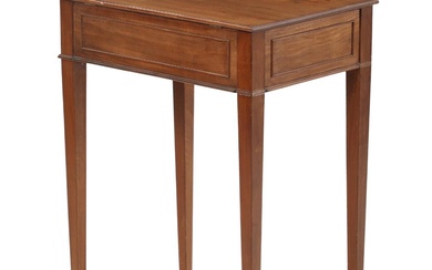 A late 18th century mahogany Louis XVI table, hinged top under which...