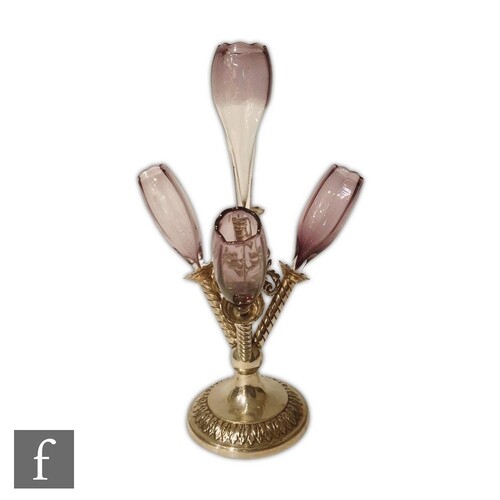 A late 19th century table centre epergne with silver plated ...