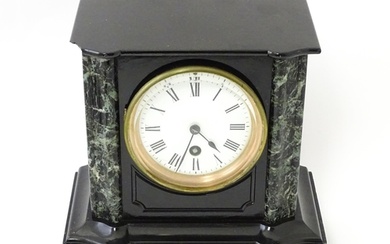 A late 19thC / early 20thC French Black Slate mantle clock ...