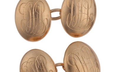 A pair of Antique 15ct gold oval cufflinks, maker EC, 17.4mm...