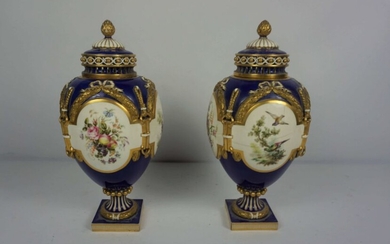 A pair of Minton classical porcelain vases, marked and date marks for 1865, in manner of Sevres