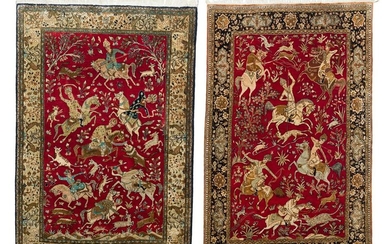 A pair of Persian Qum hanging rugs