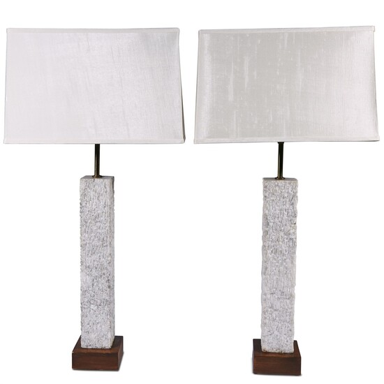 A pair of T.H. Robsjohn Gibbings style marble table lamps mid-20th century