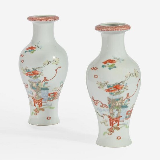 A pair of famille rose-decorated porcelain baluster