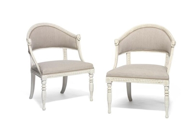 NOT SOLD. A pair of late Gustavian armchairs, white painted, gesso décor. Stockholm, early 19th century. (2) – Bruun Rasmussen Auctioneers of Fine Art