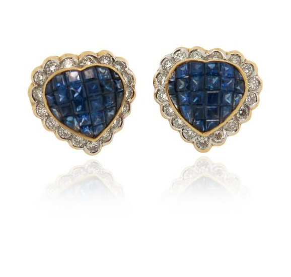 A pair of sapphire and diamond cluster earrings,...