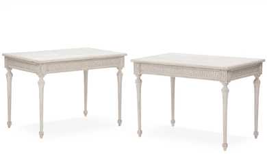 A pair of white-painted Swedish side tables. Gustavian style, 20th century. H....