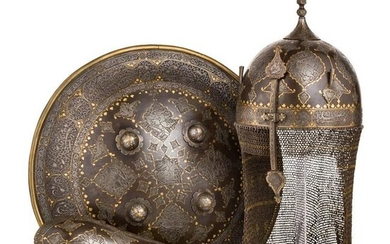 A set of Persian armour, chiselled and inlaid in gold