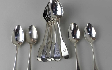 A set of five George IV silver Fiddle pattern teaspoons