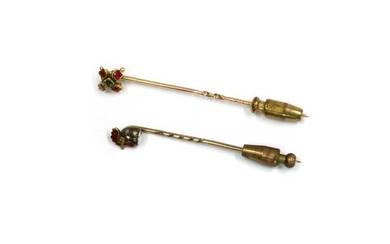 A silver and gold, diamond and enamel cockerel stick pin