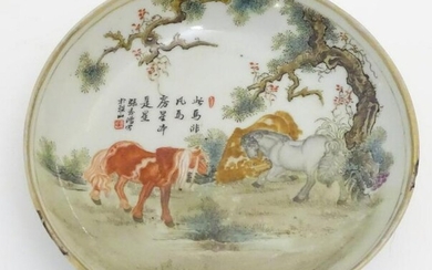 A small Chinese famille rose dish, decorated with three