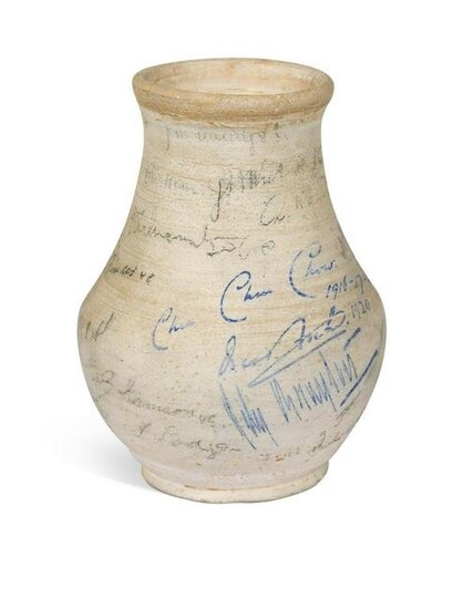 A small pottery baluster vase, signed by the cast of Chu Chin Chow
