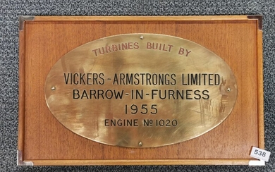 A teak mounted Vickase Armstrong ltd 1995 bronze/brass plaque, frame size 62 x 32cm.