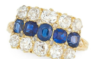 AN ANTIQUE SAPPHIRE AND DIAMOND RING in 18ct yellow