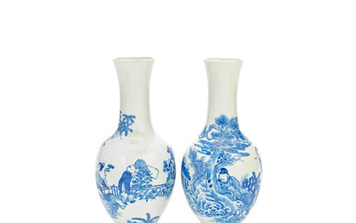 AN ASSOCIATED PAIR OF BLUE AND WHITE BALUSTER VASES