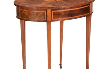 AN EDWARDIAN MAHOGANY AND SATINWOOD INLAID CENTRE TABLE IN GEORGE III STYLE
