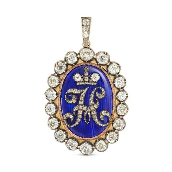 AN IMPORTANT ANTIQUE IMPERIAL RUSSIAN PRESENTATION DIAMOND AND ENAMEL PENDANT, 19TH CENTURY in